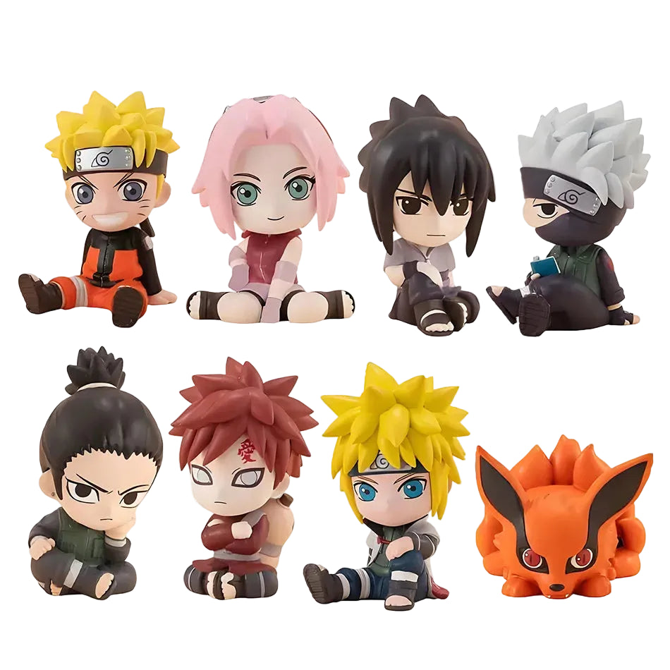 Naruto Kit 8 Figuras Versão Q PVC — Kakashi, Sasuke, Itachi, Gaara e mais
