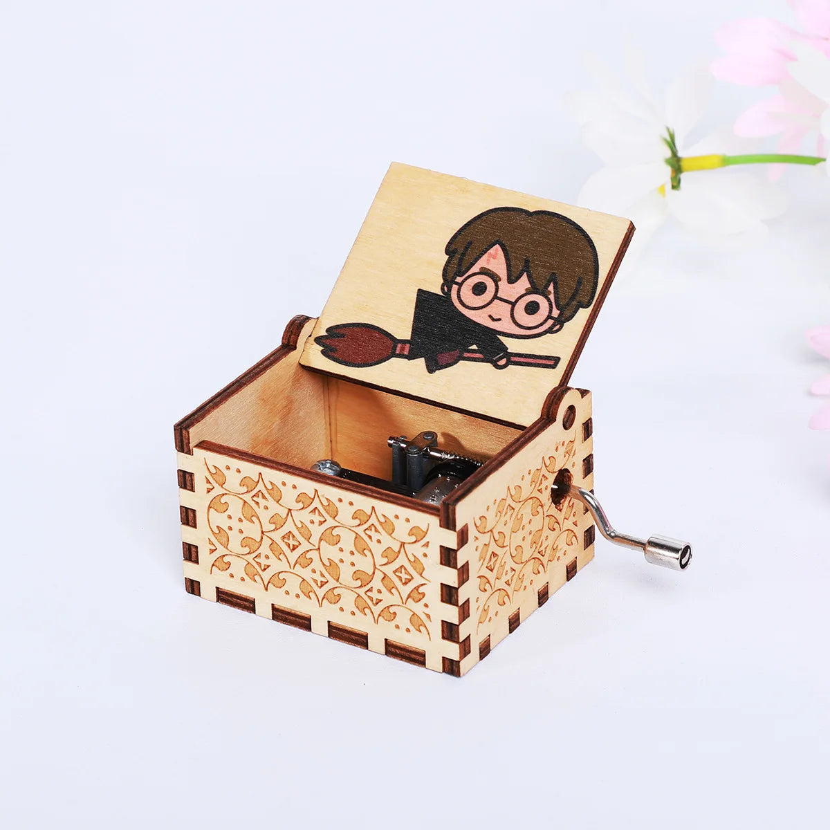 Caixinha de Música de Madeira Harry Potter — Manivela Manual Entalhada | 6 Designs
