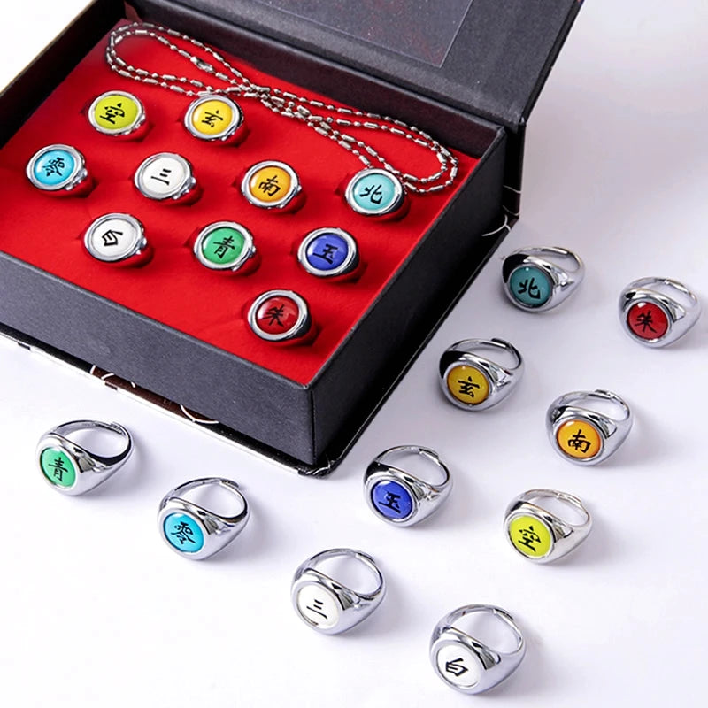 Kit 10 Anéis Metálicos da Akatsuki — Naruto Cosplay