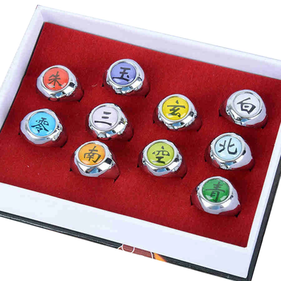 Kit 10 Anéis Metálicos da Akatsuki — Naruto Cosplay